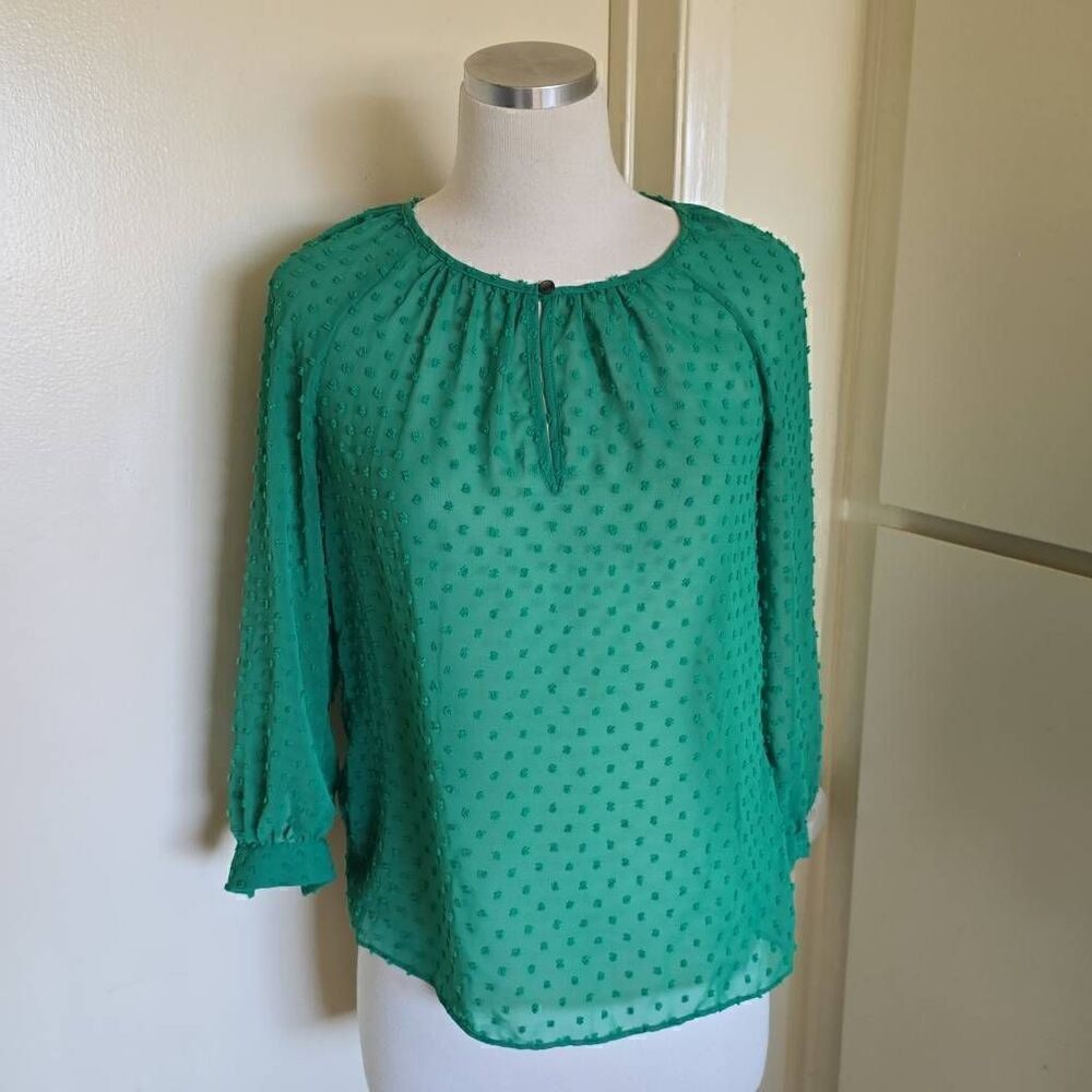J. Crew Kelly green chiffon dot top, EUC, XXS